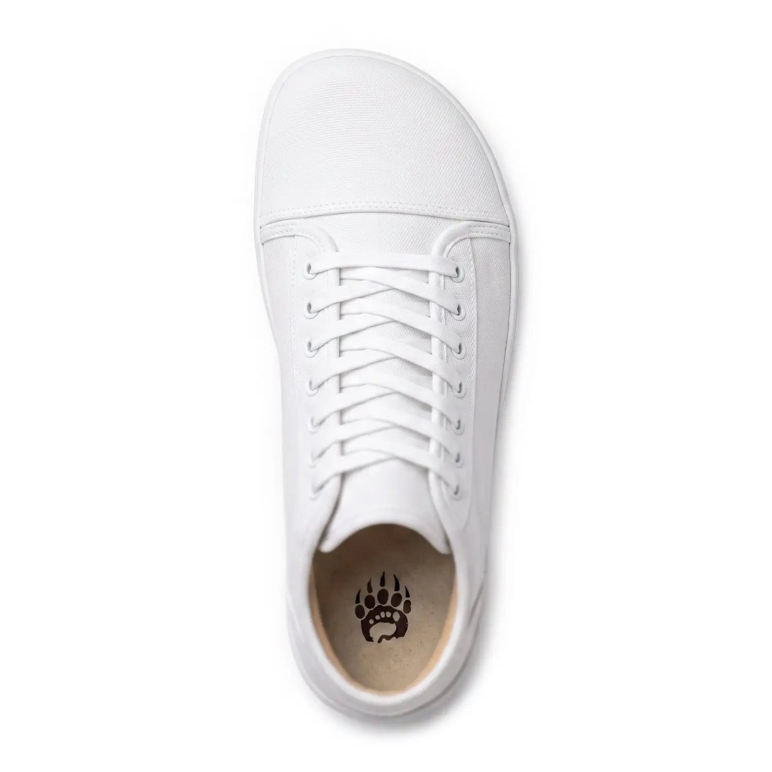 White canvas low-top ursus chtg2 arctic sneaker with minimalist design and barefoot shoe wide toe-box features paw print logo