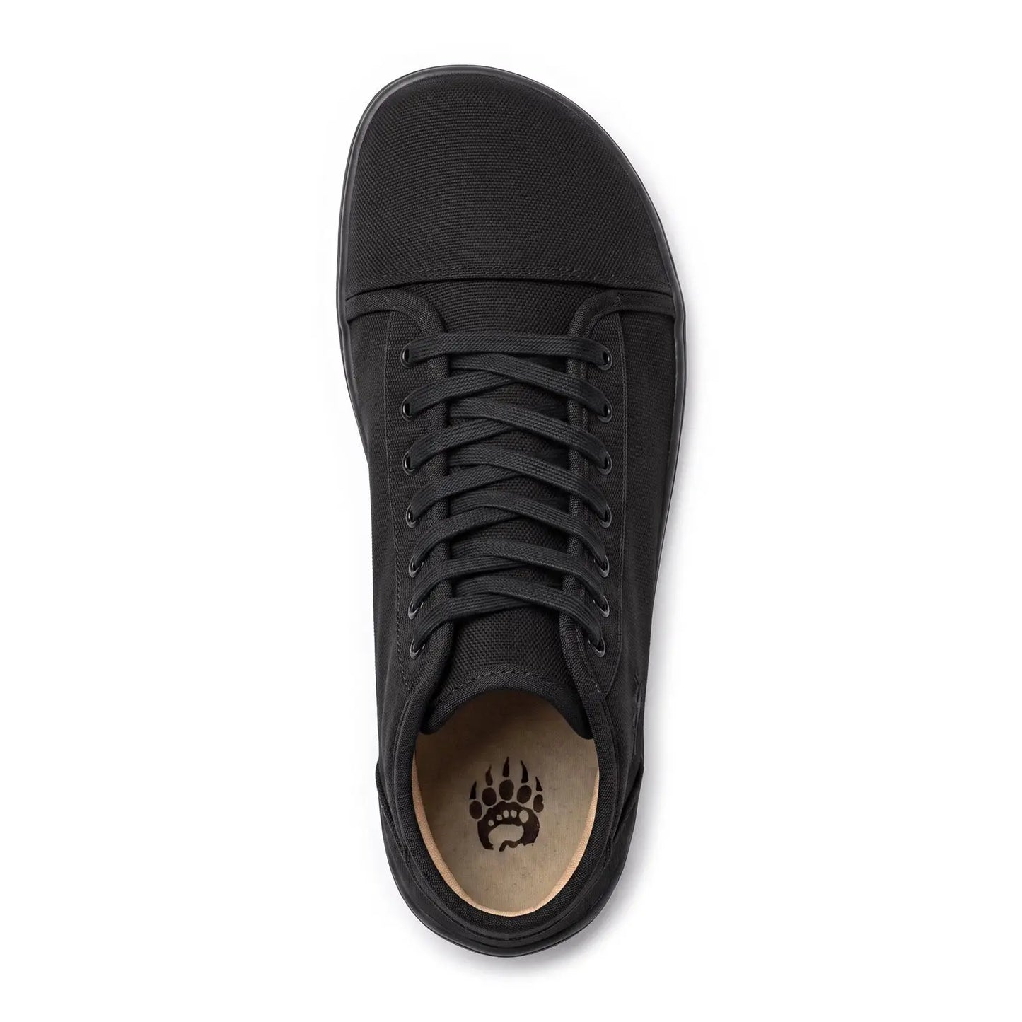 Ursus chtg2 black low-top canvas barefoot shoe with black laces and paw print logo insole for natural foot wear