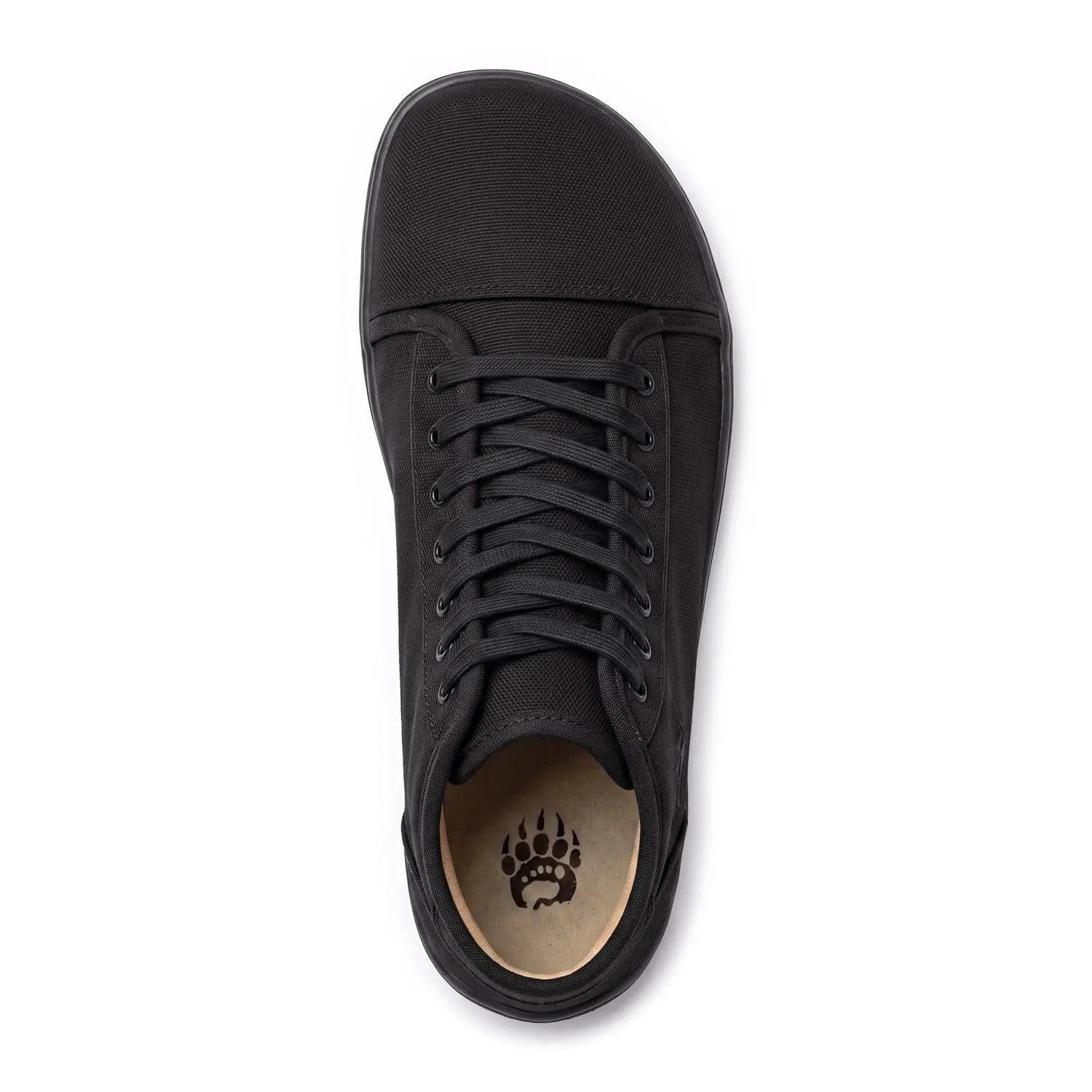 Ursus chtg2 black low-top canvas barefoot shoe with black laces and paw print logo insole for natural foot wear