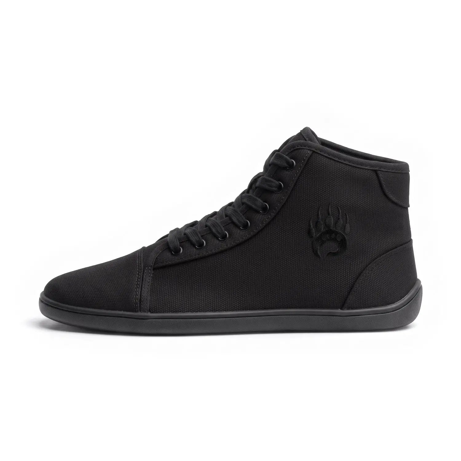 Ursus chtg2 black high-top barefoot shoe with canvas upper rubber sole and embossed paw print logo for natural foot care