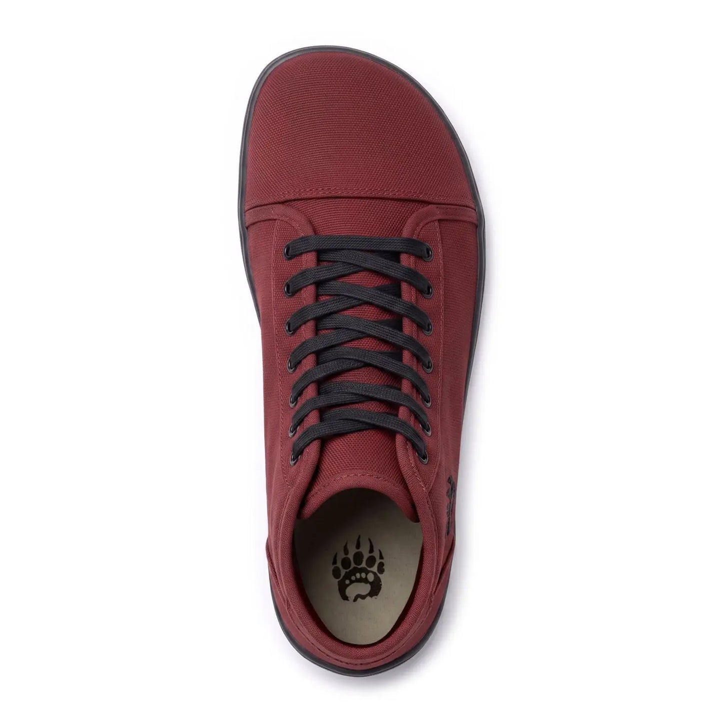 Ursus chtg2 blood moon maroon canvas barefoot sneaker with black laces and matching rubber sole low-top design