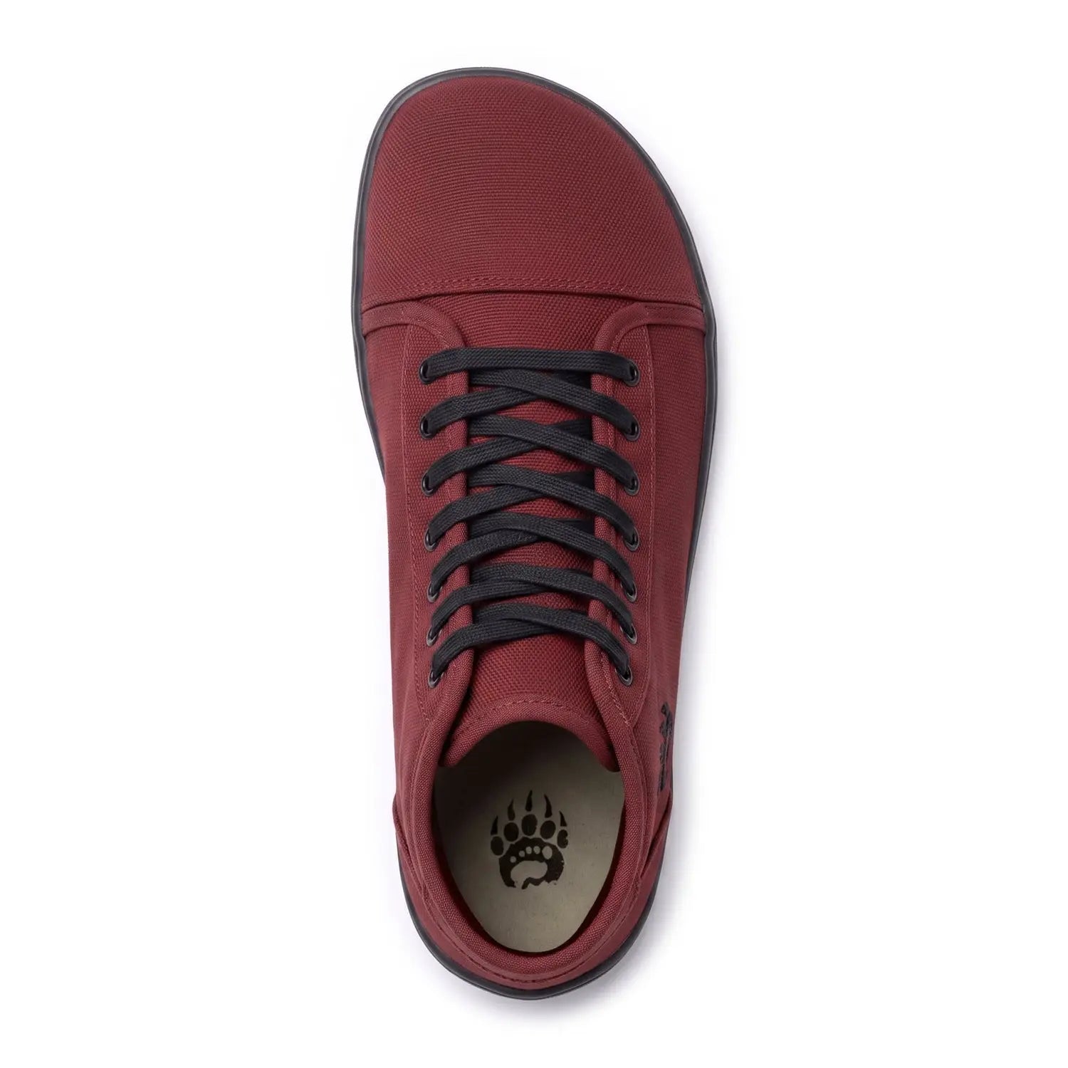Ursus chtg2 blood moon maroon canvas barefoot sneaker with black laces and matching rubber sole low-top design