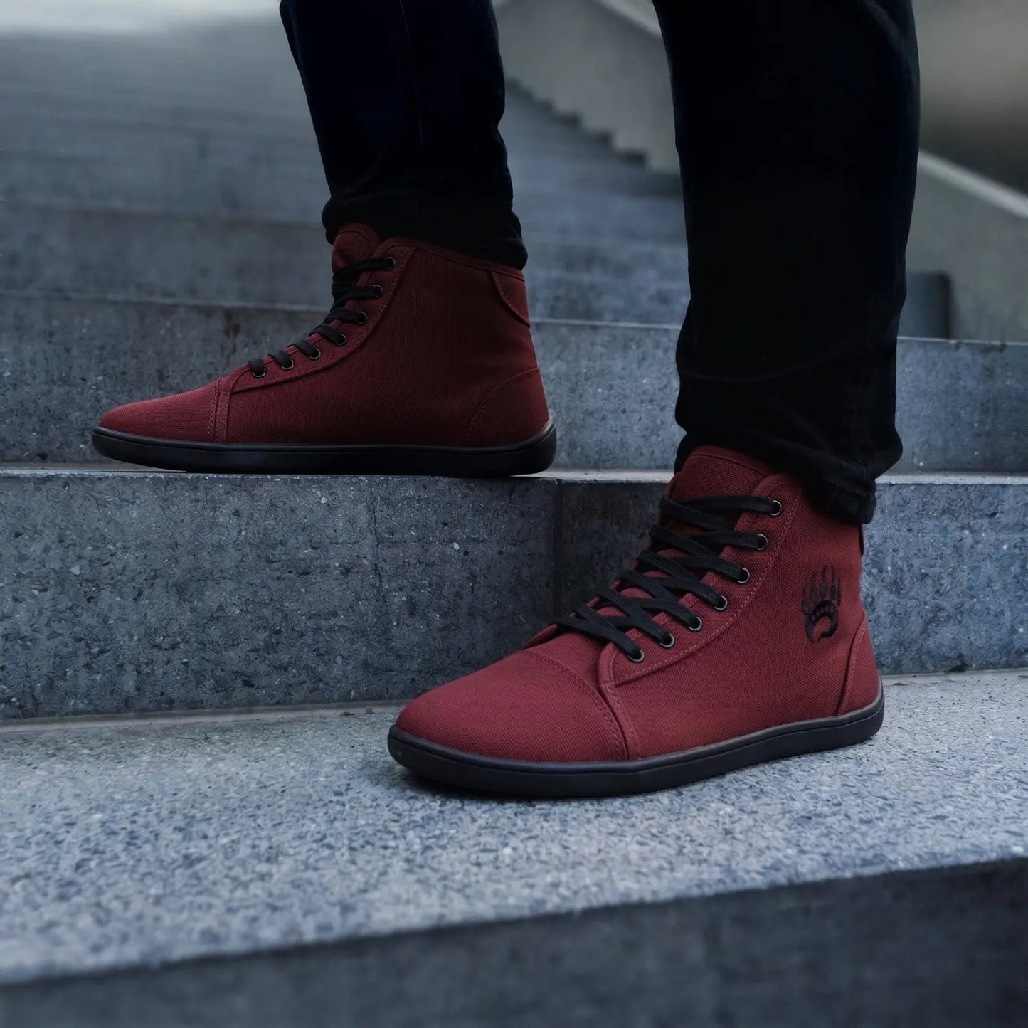 Red canvas ursus chtg2 blood moon barefoot sneaker with black laces and subtle side logo high-top design