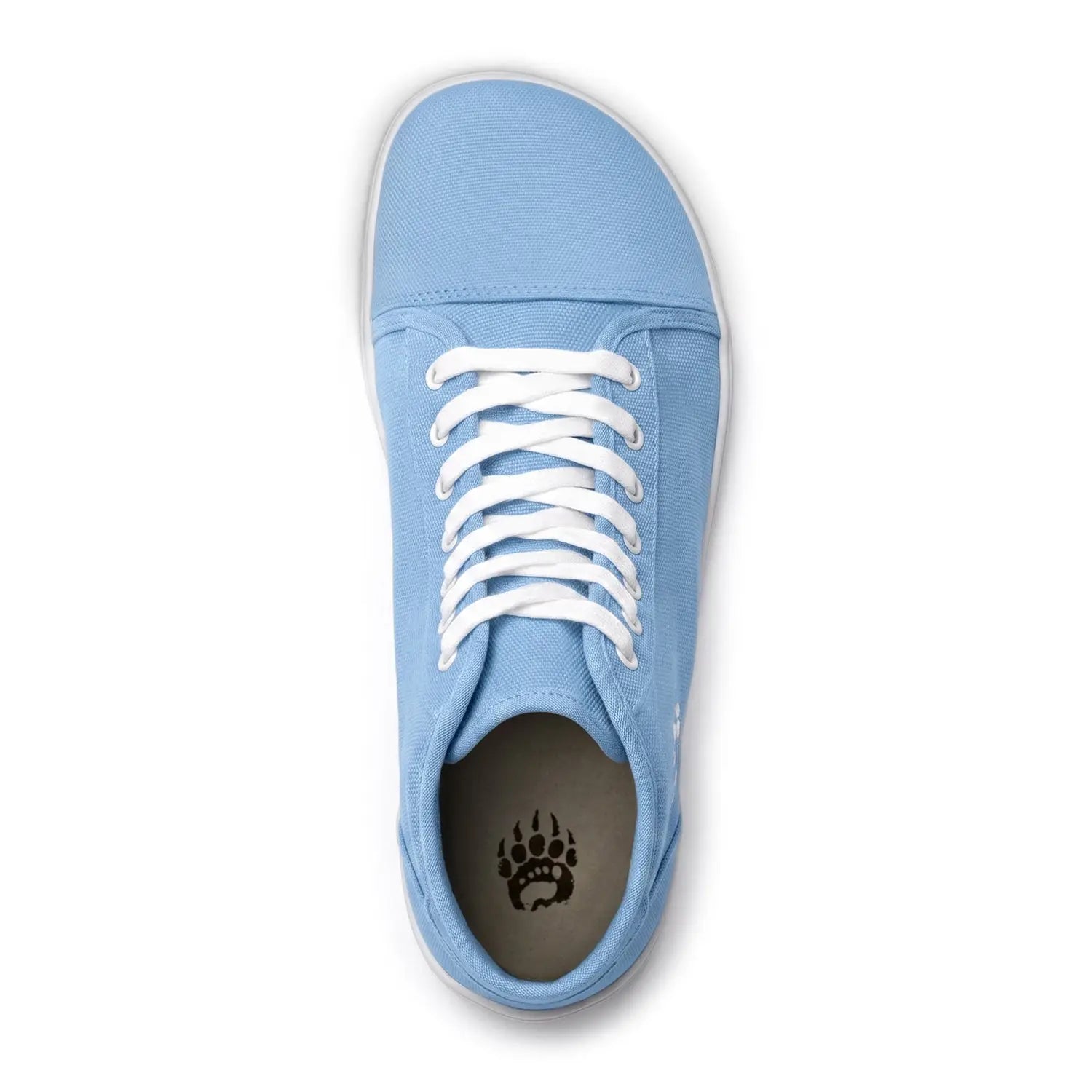 Ursus chtg2 sky blue light blue canvas barefoot sneaker with white laces and subtle black paw print logo on insole