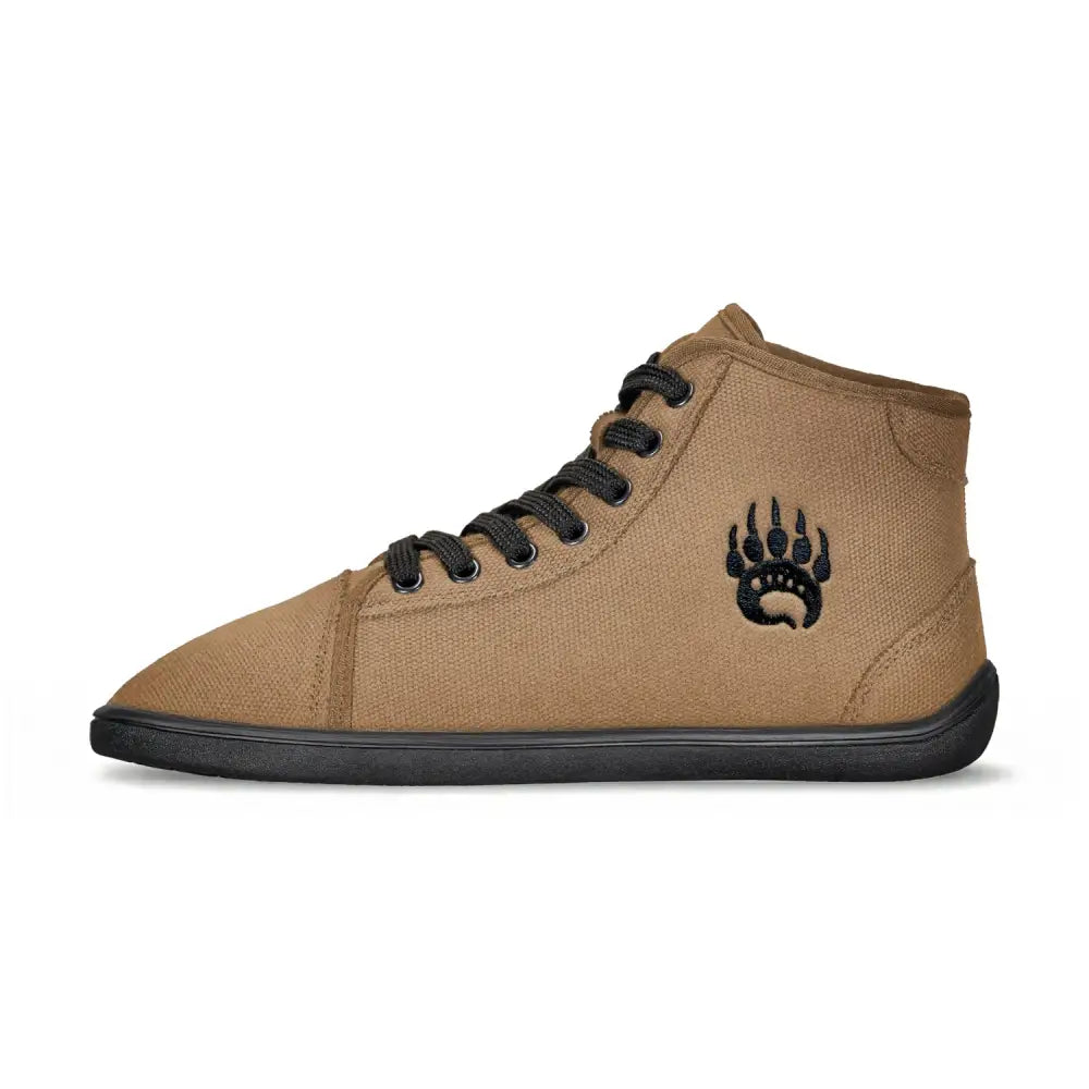 Ursus CHTG2 brown high-top barefoot shoe with bear paw design