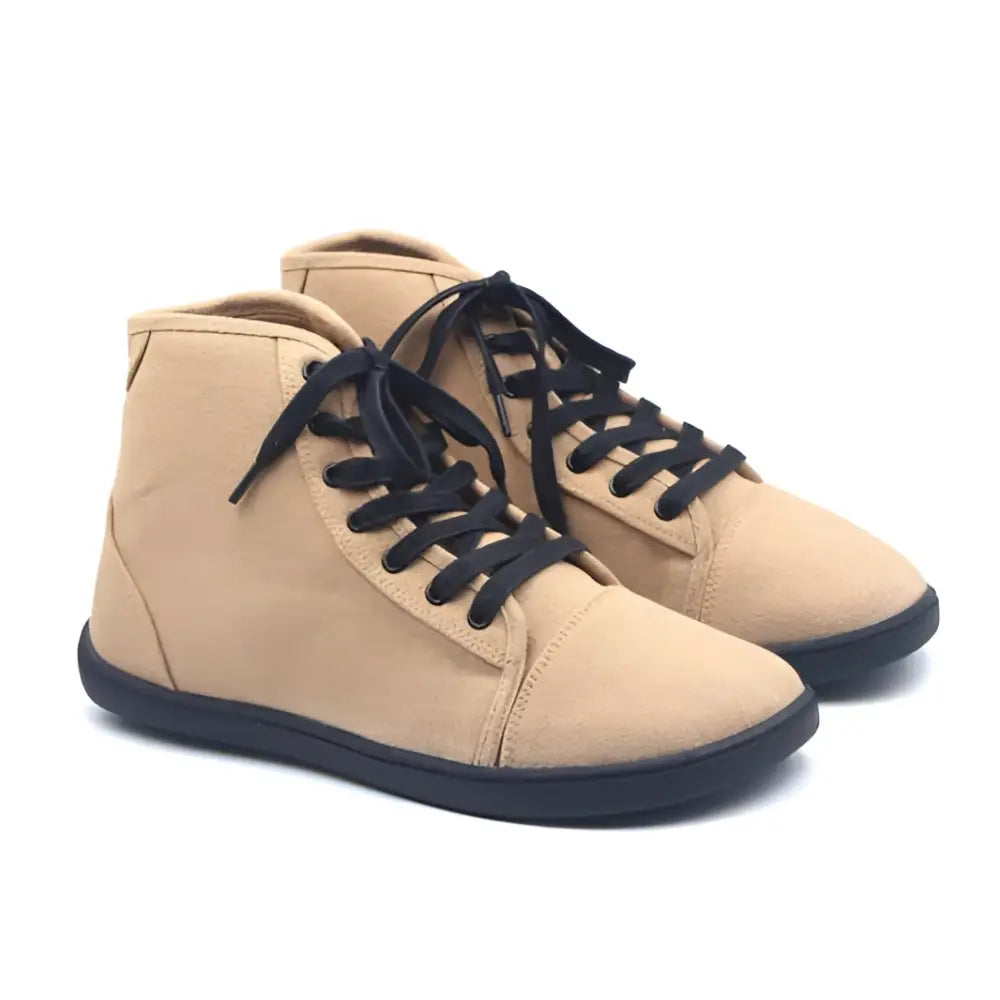 Ursus CHTG2 Terra barefoot shoe: camel high-top canvas sneakers with black laces