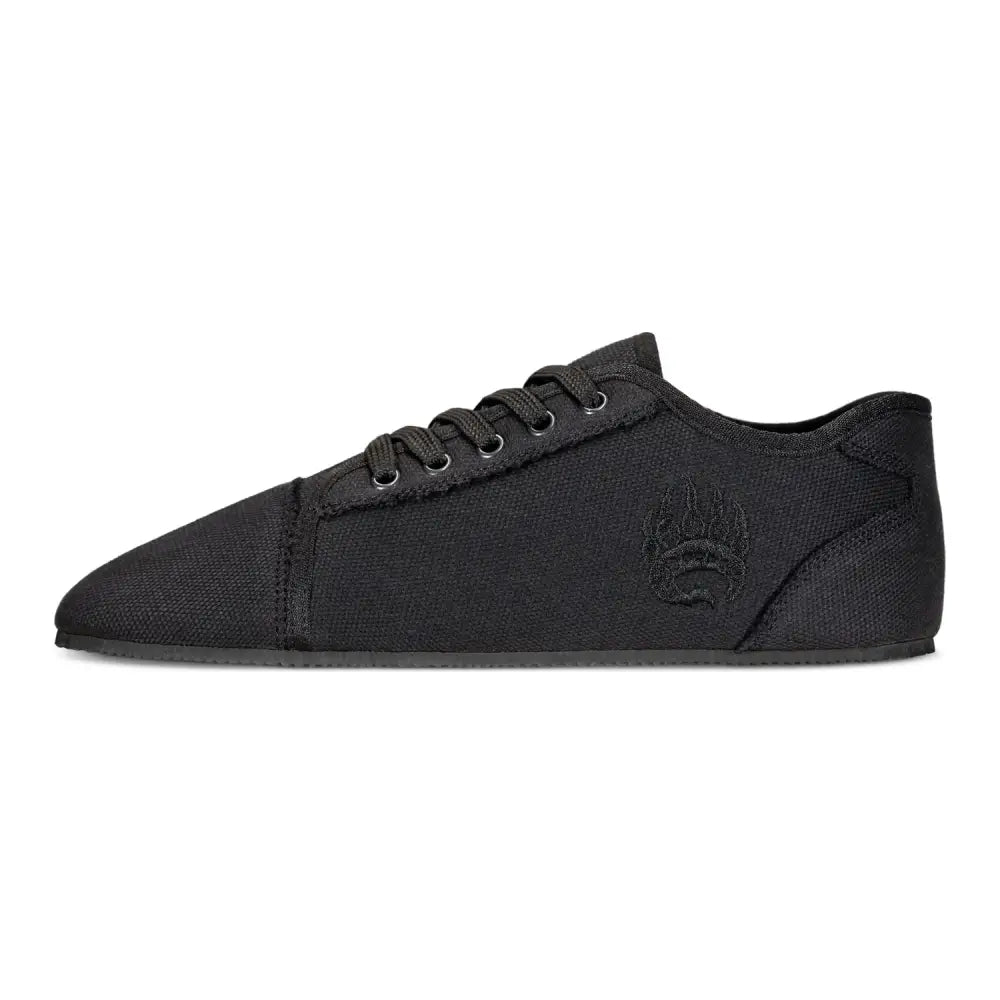 Ursus CLTG1 black canvas barefoot shoe with embossed wolf design