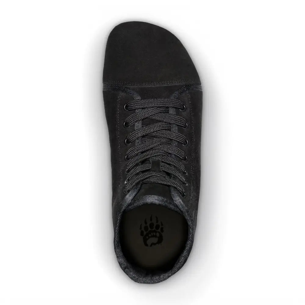 Ursus SHTG1 black leather barefoot sneaker with white laces and bear logo