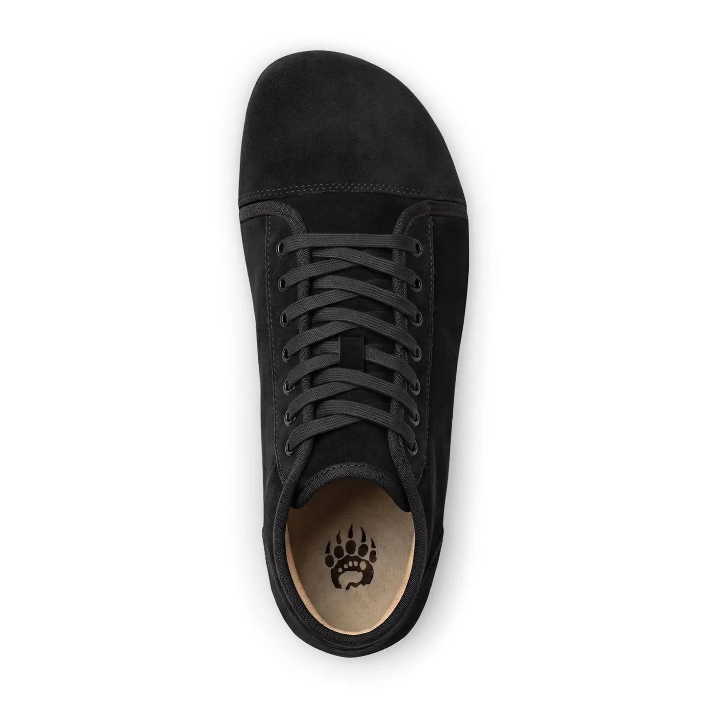 Ursus shtg1 black barefoot shoe in black suede with matching laces and zero-drop sole featuring a paw print insole