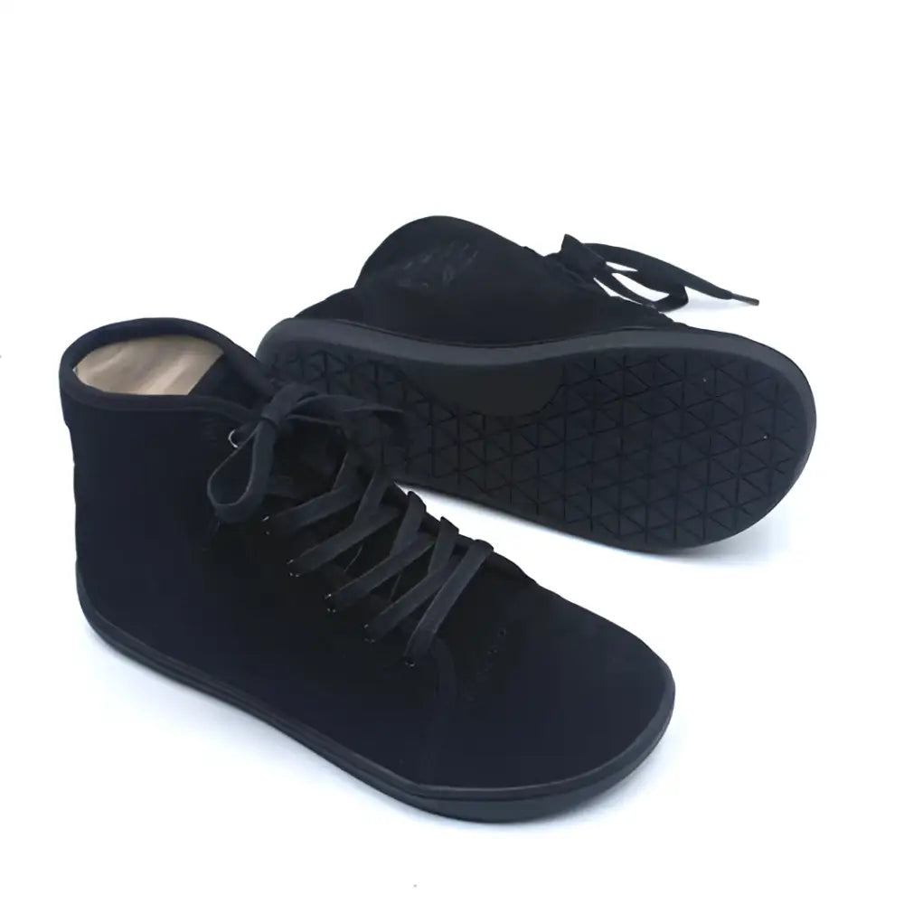 Ursus SHTG2 black suede high-top barefoot sneakers with white laces