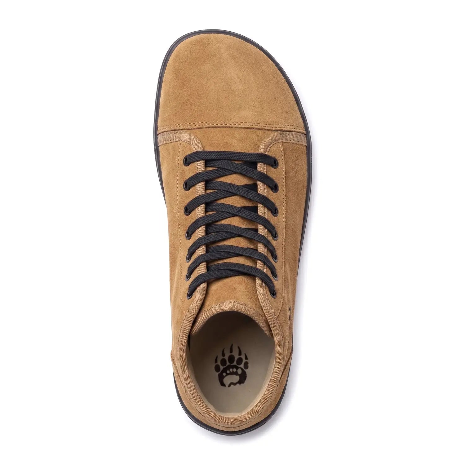 Tan suede low-top ursus shtg2 coyote barefoot shoe with black laces and dark rubber sole
