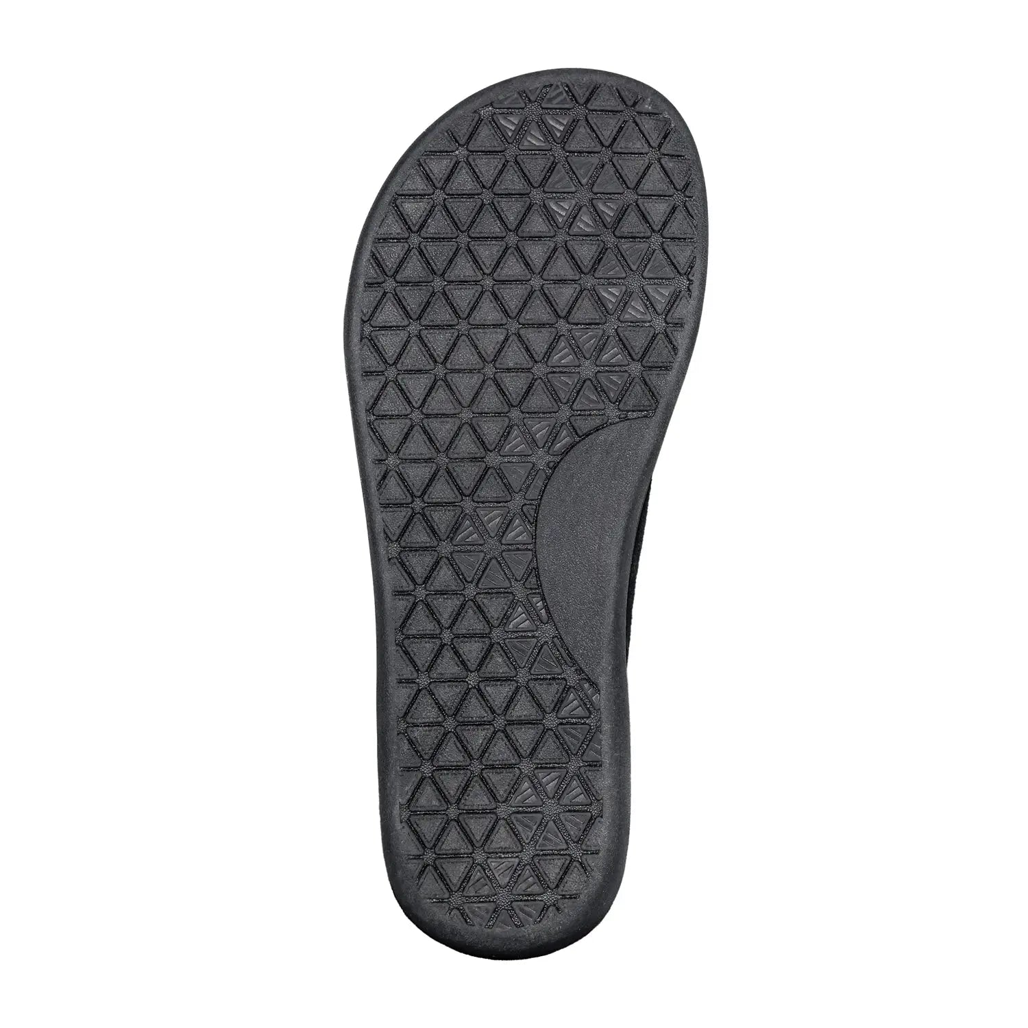 Black rubber sole with geometric triangular tread pattern on ursus shtg2 coyote barefoot shoe