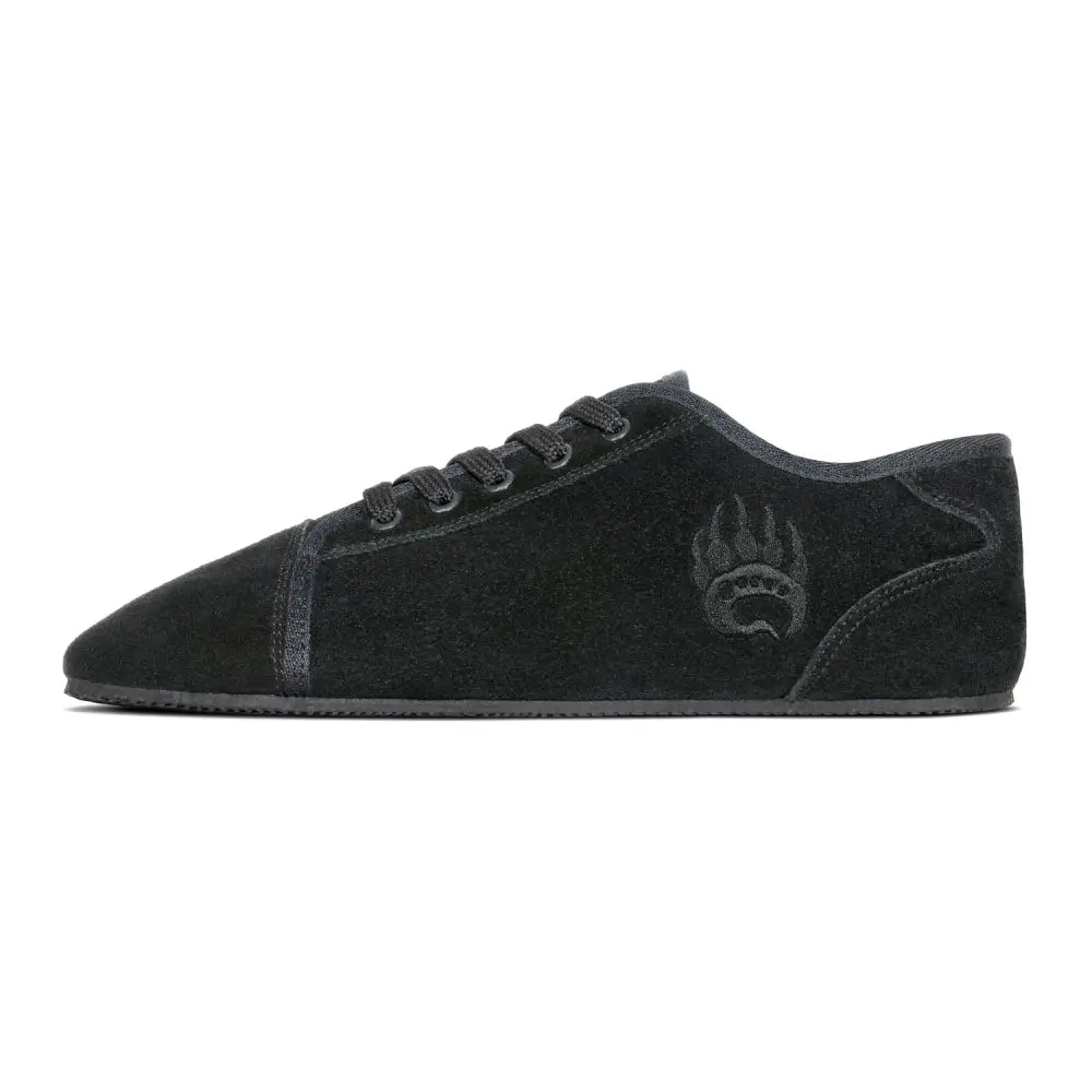 Ursus SLTG1 black suede low-top barefoot shoe with bear paw logo
