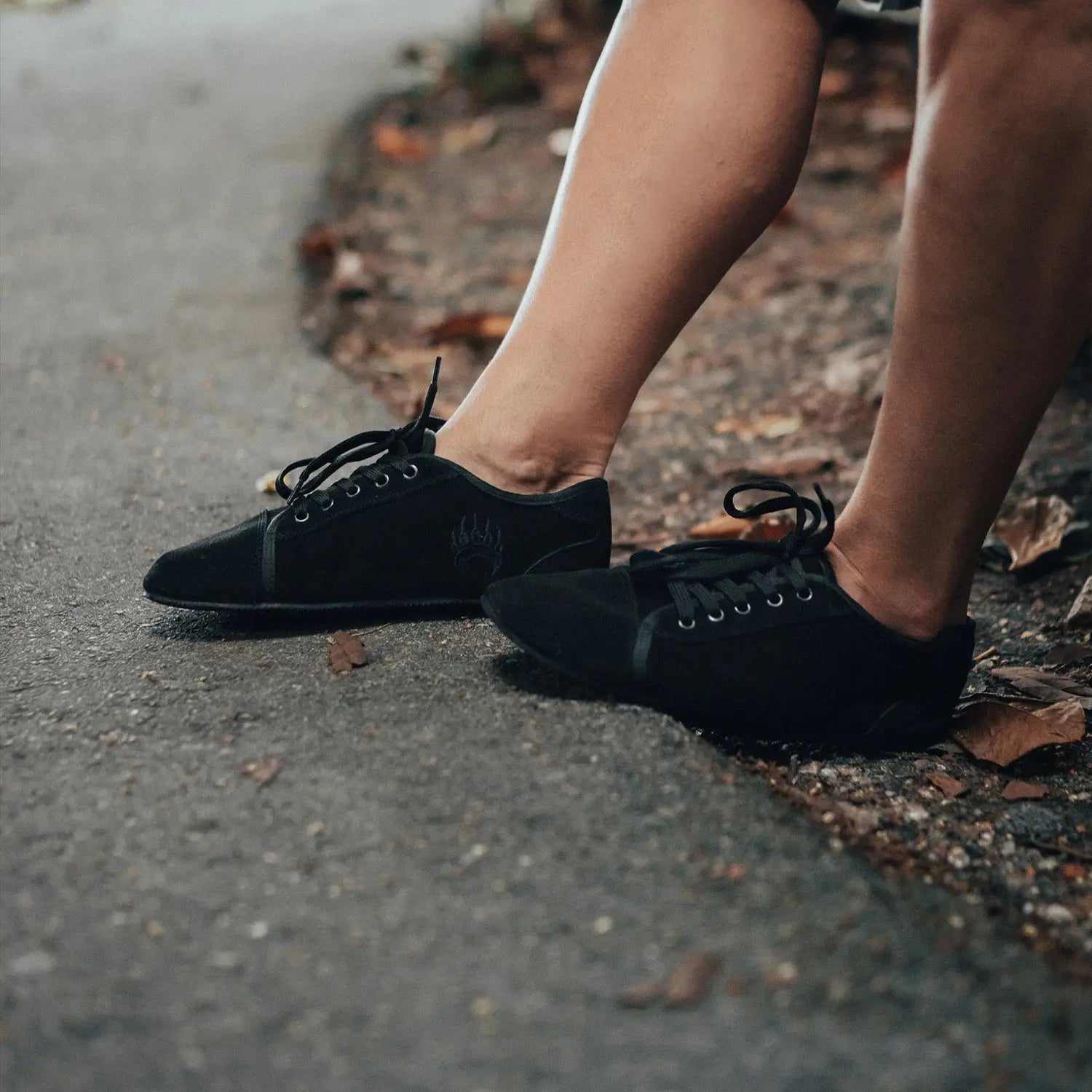 Ursus sltg1 black suede barefoot shoe with black laces zero drop sole and subtle embroidered logo on the side