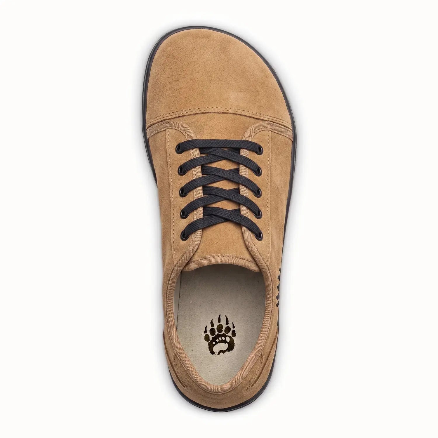 Tan suede low-top ursus sltg2 coyote sneaker with black laces and dark rubber sole for foot health support