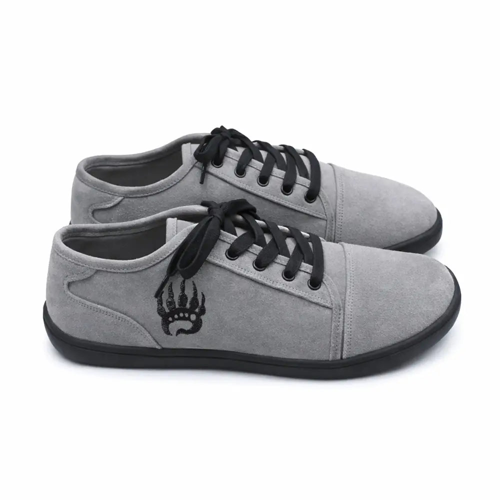 Ursus SLTG2 smoke gray suede barefoot shoe with black paw print logo